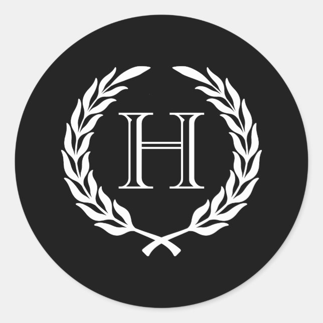 Sticker Rond Couronne de laurier noir et blanc (Devant)