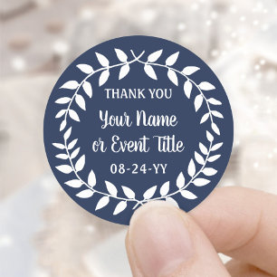 Sticker Rond Couronne de laurier simple Bleu marine et blanc Me