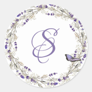 Sticker Rond Couronne de lavande avec monogramme