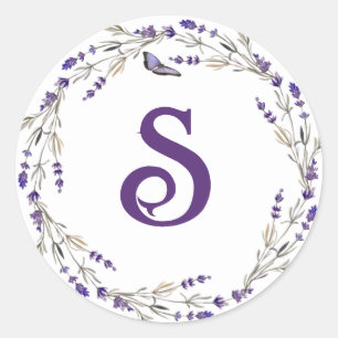 Sticker Rond Couronne de lavande avec monogramme initial