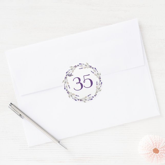 Sticker Rond Couronne de lavande pour 35e anniversaire (Enveloppe)