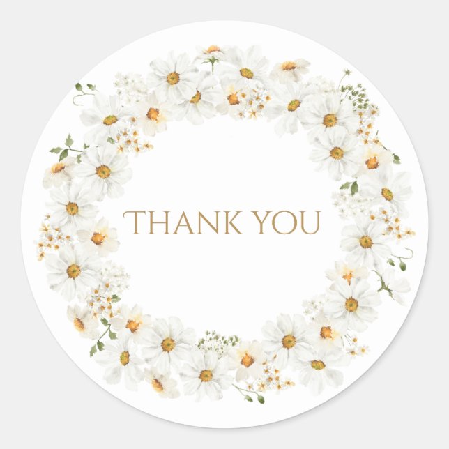 Sticker Rond Couronne de marguerite blanche aquarelle merci jol (Devant)