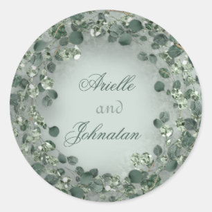 Sticker Rond Couronne de mariage en eucalyptus Cristaux verts