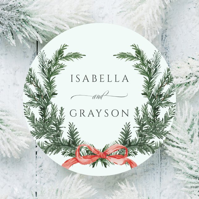 Sticker Rond Couronne de mariage Evergreen Pine vert menthe (Créateur téléchargé)