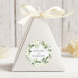 Sticker Rond Couronne de mariage Fleurs blanches luxuriantes et