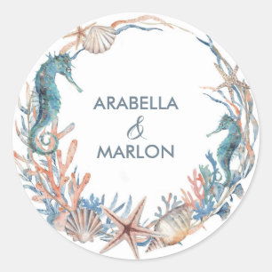 Sticker Rond Couronne de mer Coquilles d'hippocampe de plage