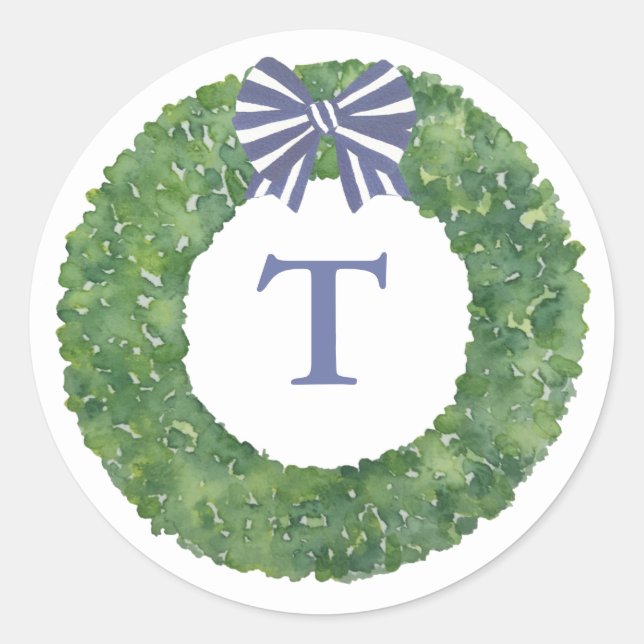 Sticker Rond Couronne de monogramme Preppy avec sceau d'envelop (Devant)