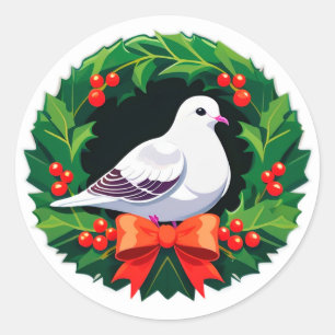 Sticker Rond Couronne de Noël avec oiseau brillant