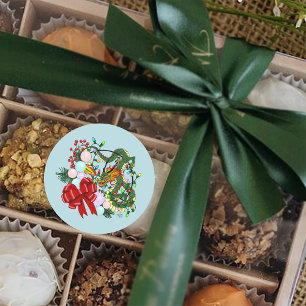 Sticker Rond Couronne de Noël Dragon Chinois Fantastique