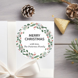 Sticker Rond Couronne de Noël élégante personnalisée Nom de fam