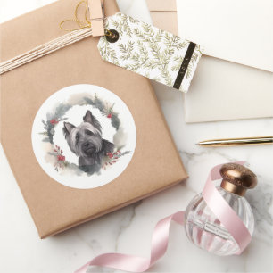 Sticker Rond Couronne de Noël festive Terrier de Skye Chien fes