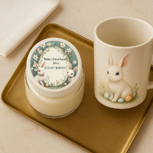 Sticker Rond Couronne de Pâques de premier printemps pour bébé