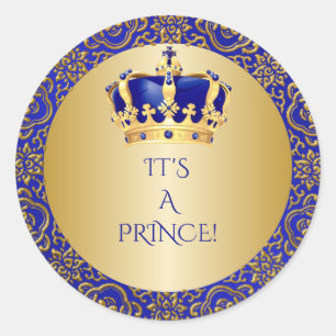 Sticker Rond Couronne de petit prince bleu royal et or