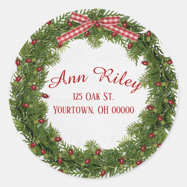 Sticker Rond Couronne de pin de Noël avec lumières (Devant)