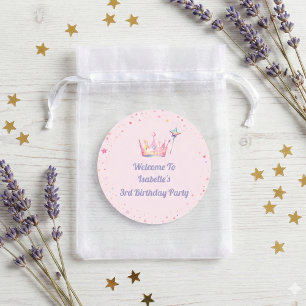 Sticker Rond Couronne de princesse royale rose pour un accueil 