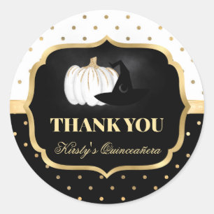 Sticker Rond Couronne de quinceañera citrouille et chapeau de s