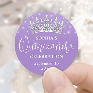 Sticker Rond Couronne de Quinceañera Élégantes Étincelles Lilas