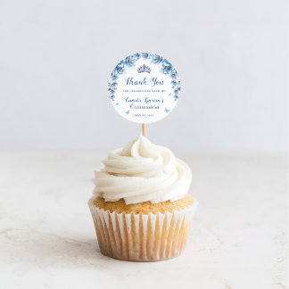 Sticker Rond Couronne de Quinceañera Fleurie Fantaisiste Bleu P