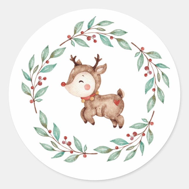 Sticker Rond Couronne de rennes de Noël (Devant)