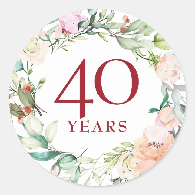 Sticker Rond Couronne de roses d'été sucrées Rubis Anniversaire (Devant)