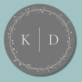 Sticker Rond Couronne de vigne grise et blanche élégante Monogr