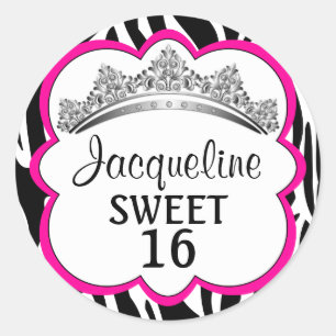 Sticker Rond Couronne diamant Zèbre rose