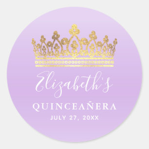 Sticker Rond Couronne élégante or et violet clair