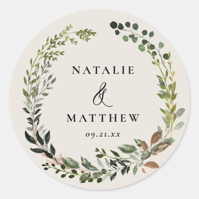 Sticker Rond Couronne feuillage rustique fête de mariage d'hive (Devant)