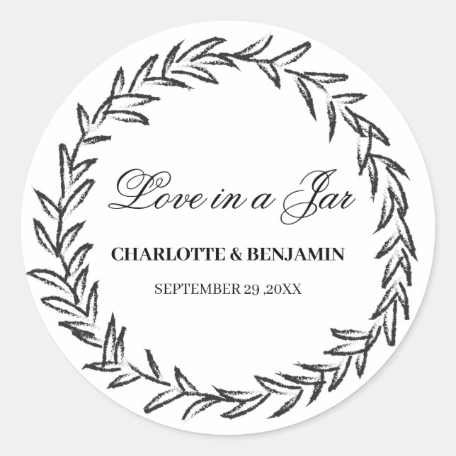 Sticker Rond Couronne feuille Simple Mason Jar Mariage Favorise (Devant)