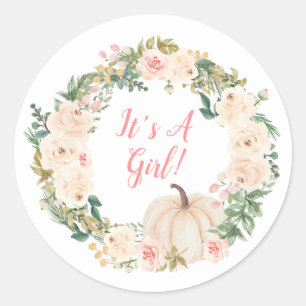 Sticker Rond Couronne Fleurie Citrouille Crème C'est Une Fille
