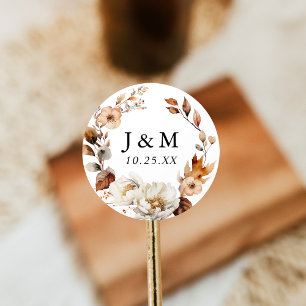 Sticker Rond Couronne florale automnale rustique pour mariage a