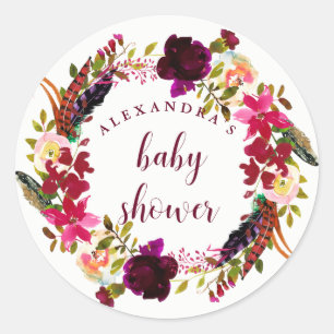 Sticker Rond Couronne florale Boho   BABY SHOWER
