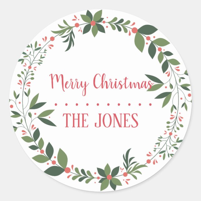 Sticker Rond Couronne florale | Classe de Noël personnalisée (Devant)