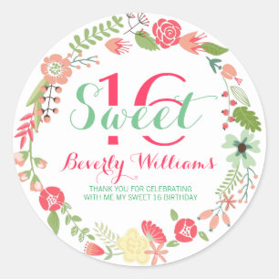 Sticker Rond Couronne Florale Colorée Sur Blanc Doux 16