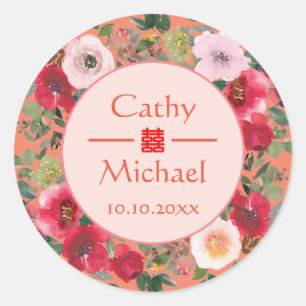 Sticker Rond Couronne florale de cercle orange mariage chinois 
