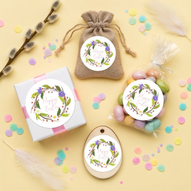 Sticker Rond Couronne florale de Pâques (Créateur téléchargé)