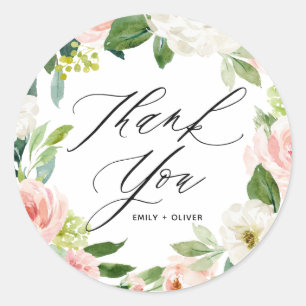 Sticker Rond Couronne florale de remerciement à l'aquarelle ros