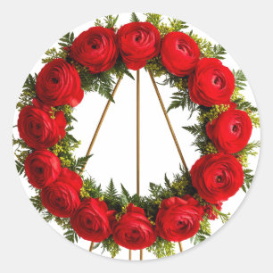 Sticker Rond Couronne florale élégante ornée de roses rouges