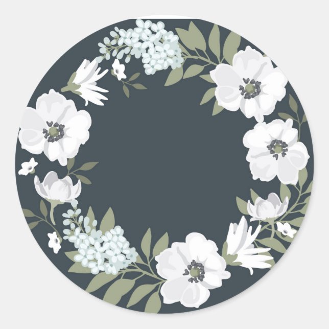 Sticker Rond Couronne florale noire et blanche (Devant)