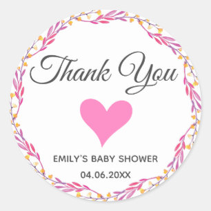 Sticker Rond Couronne florale rose et or Merci Baby Shower