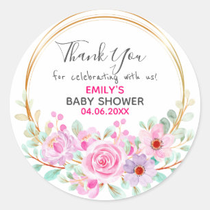 Sticker Rond Couronne florale rose jolie Remerciement Baby Show