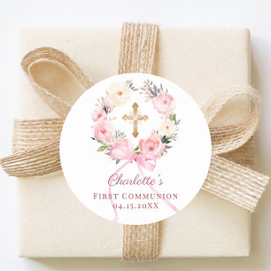Sticker Rond Couronne florale rose pour la Première Communion