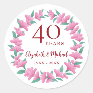 Sticker Rond Couronne florale rose rubis pour le 40e anniversai