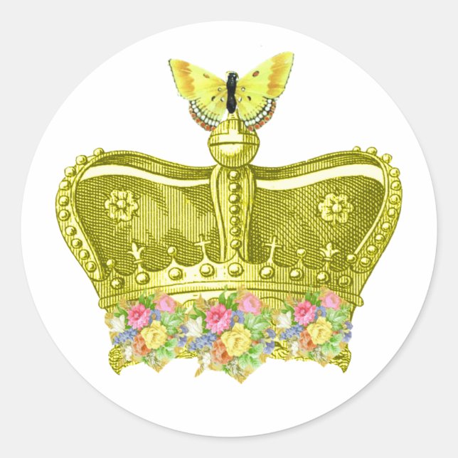 Sticker Rond Couronne jaune avec papillon (Devant)