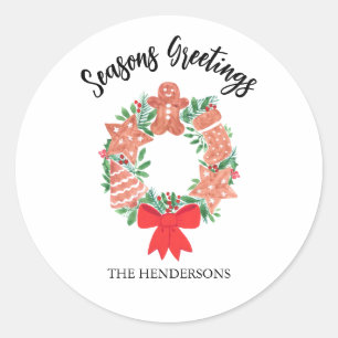 Sticker Rond Couronne Joyeuses Fêtes personnalisée