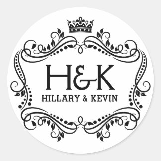 Sticker Rond Couronne noire et blanche et cadre floral