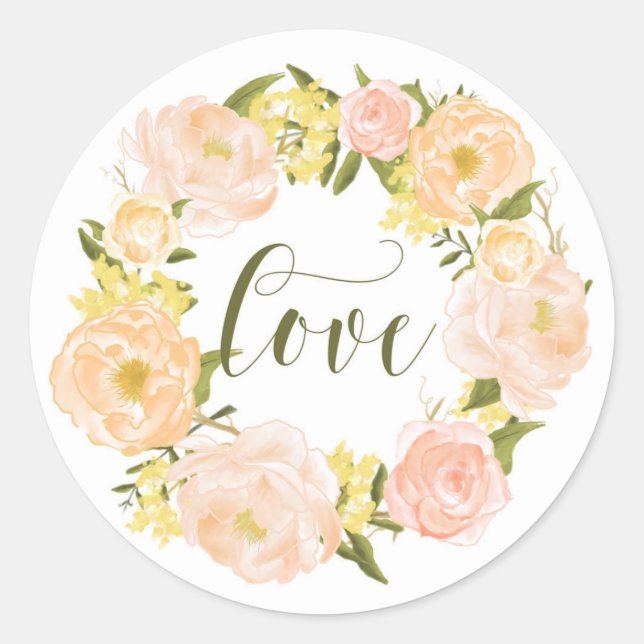 Sticker Rond Couronne Pastel Orange Peonies | Love Lettering (Devant)