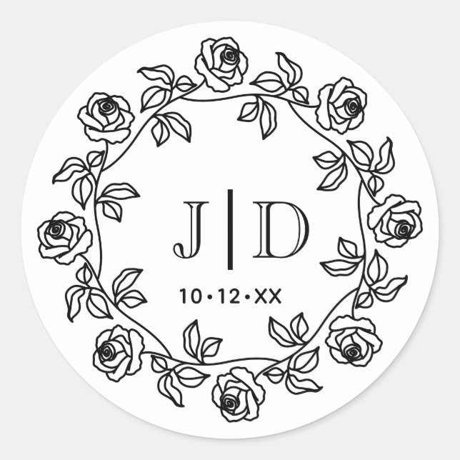 Sticker Rond Couronne Rose de deux premiers Mariages Monogramme (Devant)