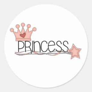 Sticker Rond Couronne rose et princesse baguette