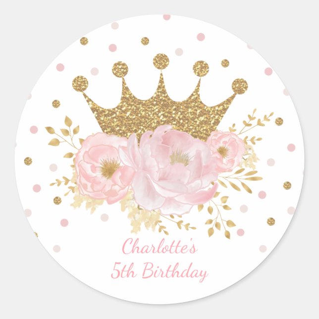 Sticker Rond Couronne rose princesse Floral Anniversaire Baby G (Devant)
